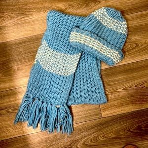 Hand made knit hat and scarf! Baby blue!